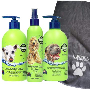 No-Knots Sensitive Tri-Pack + Microfibre Bath Towel – Shampoo, Conditioner & Detangler